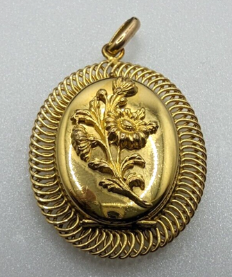 18ct Rolled Gold Vermeil Silver Photo Locket Pendant Floral Egyptian Hallmark