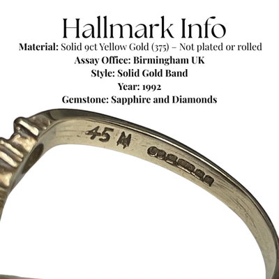 9ct Gold Wishbone Ring Sapphire and Diamonds Hallmark Size N