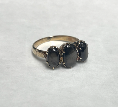9ct Gold Ring Sheen Obsidian Solid Band Hallmark Size J