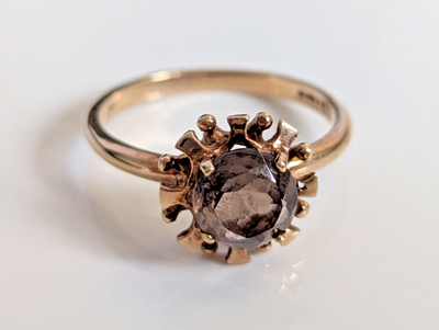 Vintage 9ct Gold Ring Quartz Solid Band Hallmark Size O 1/2