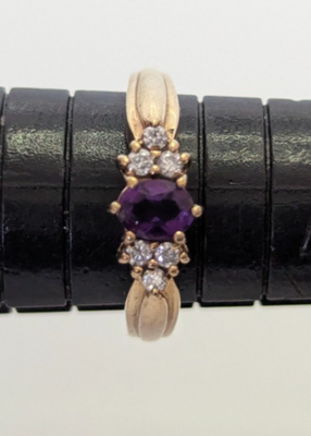 9ct Gold Ring Amethyst Diamond Hallmark Size M 1/2