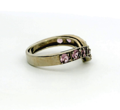 9ct White Gold Pink CZ Wishbone Ring Size N Hallmarked 375 V Shape Eternity 3g