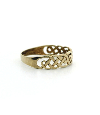 9ct Yellow Gold Celtic Knot Ring Size O UK Hallmarked Openwork Band 2.8g