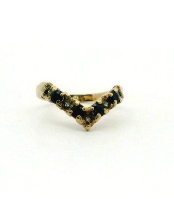 9ct Gold Wishbone Ring Sapphire and Diamonds Hallmark Size N