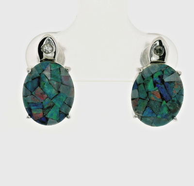 Silver Stud Earrings Opal Topaz Stones 925 Stamped Butterfly Backs Certification
