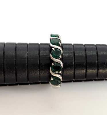 Silver Ring Emerald Stones 925 Stamped Size O 1/2 Prong Setting 3.9g