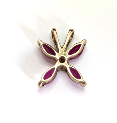 9ct Yellow Gold Star Floral Pendant Ruby Diamond Stones UK Hallmarked 0.5g