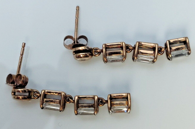 Vintage 9ct Rose Gold White Topaz Diamond Dangle Drop Earrings 29mm Hallmarked
