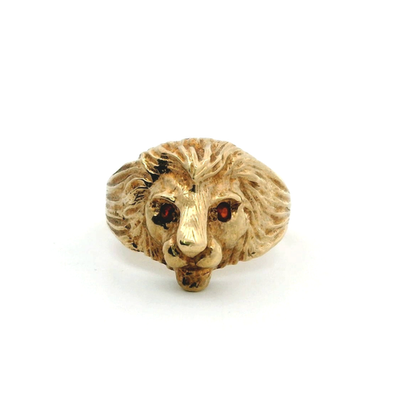 9ct Yellow Gold Lion Ring Garnet Red Eye Stones Hallmarked Size T 6.1g