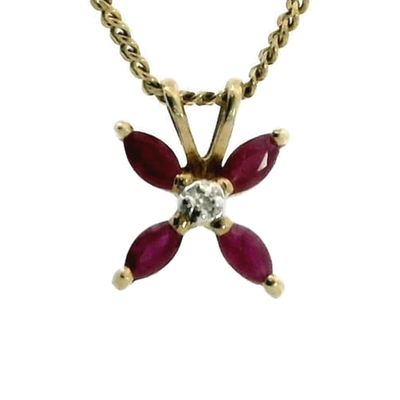 9ct Yellow Gold Star Floral Pendant Ruby Diamond Stones UK Hallmarked 0.5g