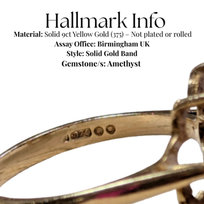 9ct Gold Ring Amethyst Size O 1/2 Hallmarked 3g