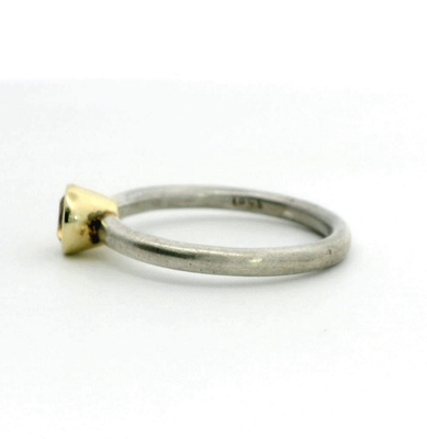 Vintage Silver Gold Ring Citrine Gemstones 18ct Yellow Gold Setting Size O 2.9g