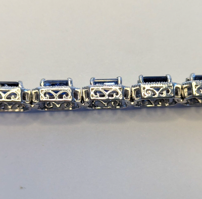 Silver Tennis Bracelet Crystal Stones 19cm Box Clasp Link Hallmarked 925 Stamped