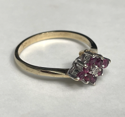 9ct Gold Ring Ruby and Diamond Cluster Hallmark Size N 2.1g