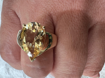9ct Gold Solitaire Statement Ring Citrine Stone Size N 1/2 Hallmarked