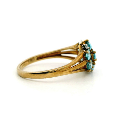 9ct Gold Statement Ring Aquamarine Diamond Gemstones Size Q Hallmarked 2.4g