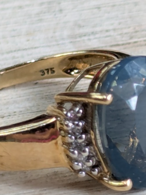 9ct Gold Ring Quartz Diamond Gemstones Size O Hallmarked 375 Cocktail 3.2g