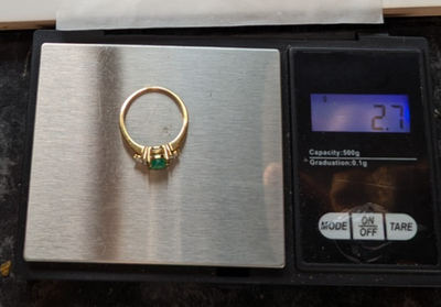 Gold On Silver Ring Emerald Cubic Zirconia 925 Stamped Size O 1/2 2.7g