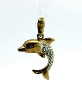 9ct Gold Dolphin Pendant Diamond Gemstones Hallmarked 1.6g Charm Type
