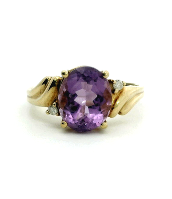 9ct Gold Ring Amethyst Diamond Stones Size M 1/2 Hallmarked February Birthstone