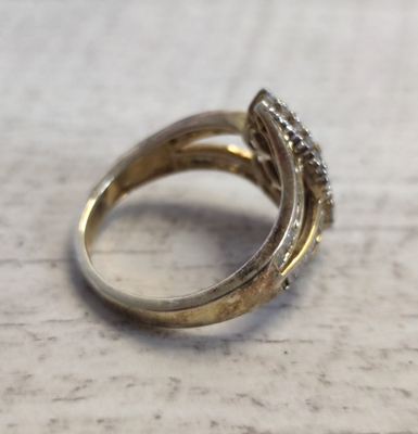 Sterling Silver Diamond Ring Gold Plated Size T 925 Stamped 4.5g