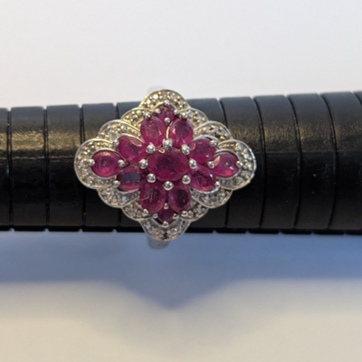 Silver Statement Ring Ruby Cubic Zirconia Stones Size R 925 Stamped 4.4g