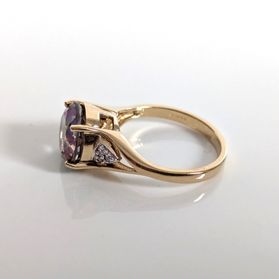 9ct Gold Cocktail Ring Topaz Diamond Size N 1/2 Hallmark 375 Solitaire Nov 3.6g