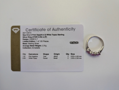 Silver Ring Sapphire Topaz 925 Stamped Size N Certificate 2.8g