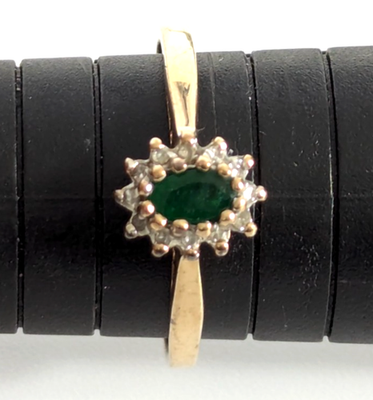 9ct Gold Ring Emerald Diamond Gemstones Size S Hallmarked 1.9g Halo Setting