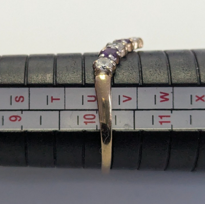 9ct Gold Wishbone Ring Amethyst and CZ Stones Size U UK Hallmarked 1.5g V Shape