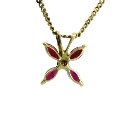 9ct Yellow Gold Star Floral Pendant Ruby Diamond Stones UK Hallmarked 0.5g