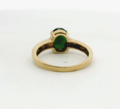 9ct Yellow Gold Diopside Ring Oval Green Stone Diamonds Size P UK 2.9 g Full Cut