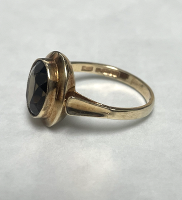 9ct Gold Ring Smokey Quartz 1975 Solid Band Hallmark Size P Vintage