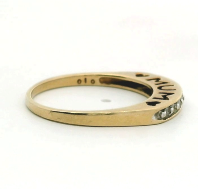 9ct Gold MUM Ring Diamond 0.10ct Gemstones Size N Hallmarked Round Cut Stones
