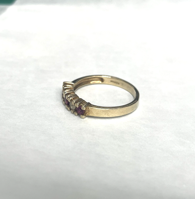 9ct Gold Ring Garnet And Quartz Solid Band Hallmarked Size O