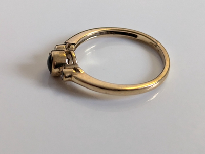 9ct Gold Ring Tiger eye and Diamond Solid Band Hallmark Size N 1/2