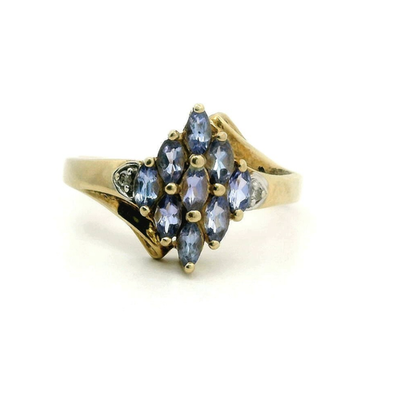 9ct Gold Ring Tanzanite Diamond Stones Size P 1/2 Metal Hallmarked 2.9g