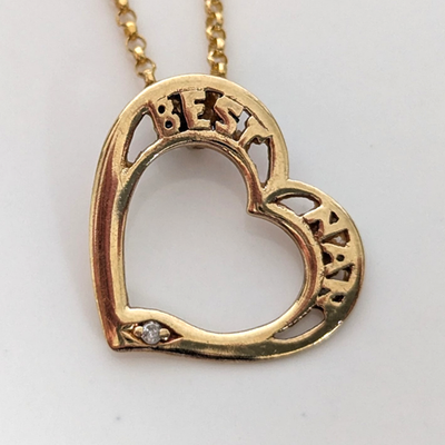 9ct Yellow Gold BEST NAN Pendant Charm Diamond Stone 9k Stamped Size 14mm x 15mm