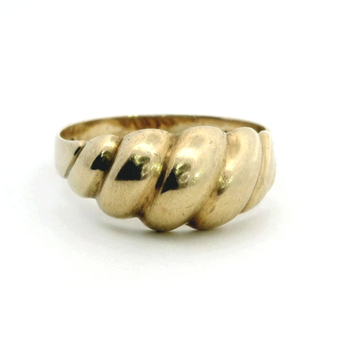 9ct Yellow Gold Ring Size S Chunky Ribbed Croissant Domed Hallmarked 3.3g