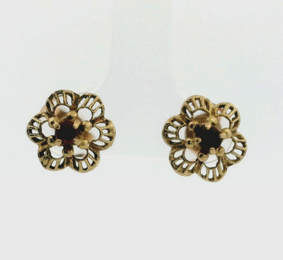 9ct Gold Stud Earrings Garnet Red Stones Hallmarked 1.8g Butterfly Backs