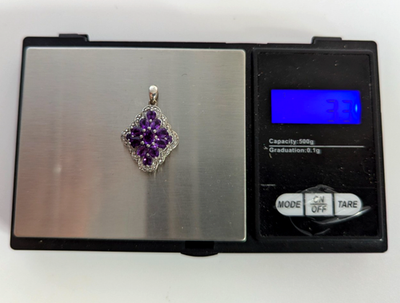 Silver Pendant Amethyst Stones 925 Stamped Diamond Shape 3.3g Prong Setting