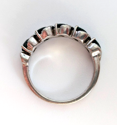 Silver Ring Emerald Stones 925 Stamped Size O 1/2 Prong Setting 3.9g