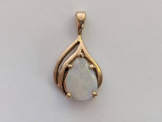 9ct Yellow Gold Pear Shape Pendant Charm Opal Stone 9k Stamped Size 10mm x 19mm