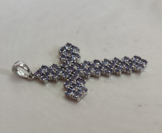 9ct White Gold Cross Pendant Tanzanite Stones 375 Gold Hallmarked 45mm x 26mm