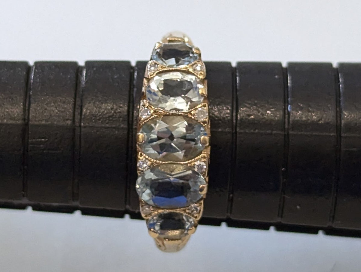 9ct Gold Ring Aquamarine and Diamond Sheffield Hallmark Size K 1/2