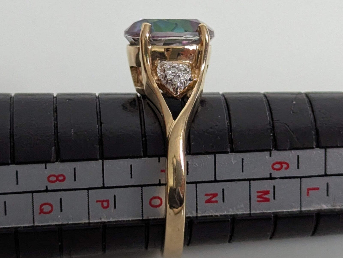 9ct Gold Cocktail Ring Topaz Diamond Size N 1/2 Hallmark 375 Solitaire Nov 3.6g