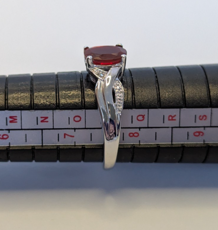 Silver Ring Ruby Diamond Stones 925 Stamped Size O 3.5g Prong Setting