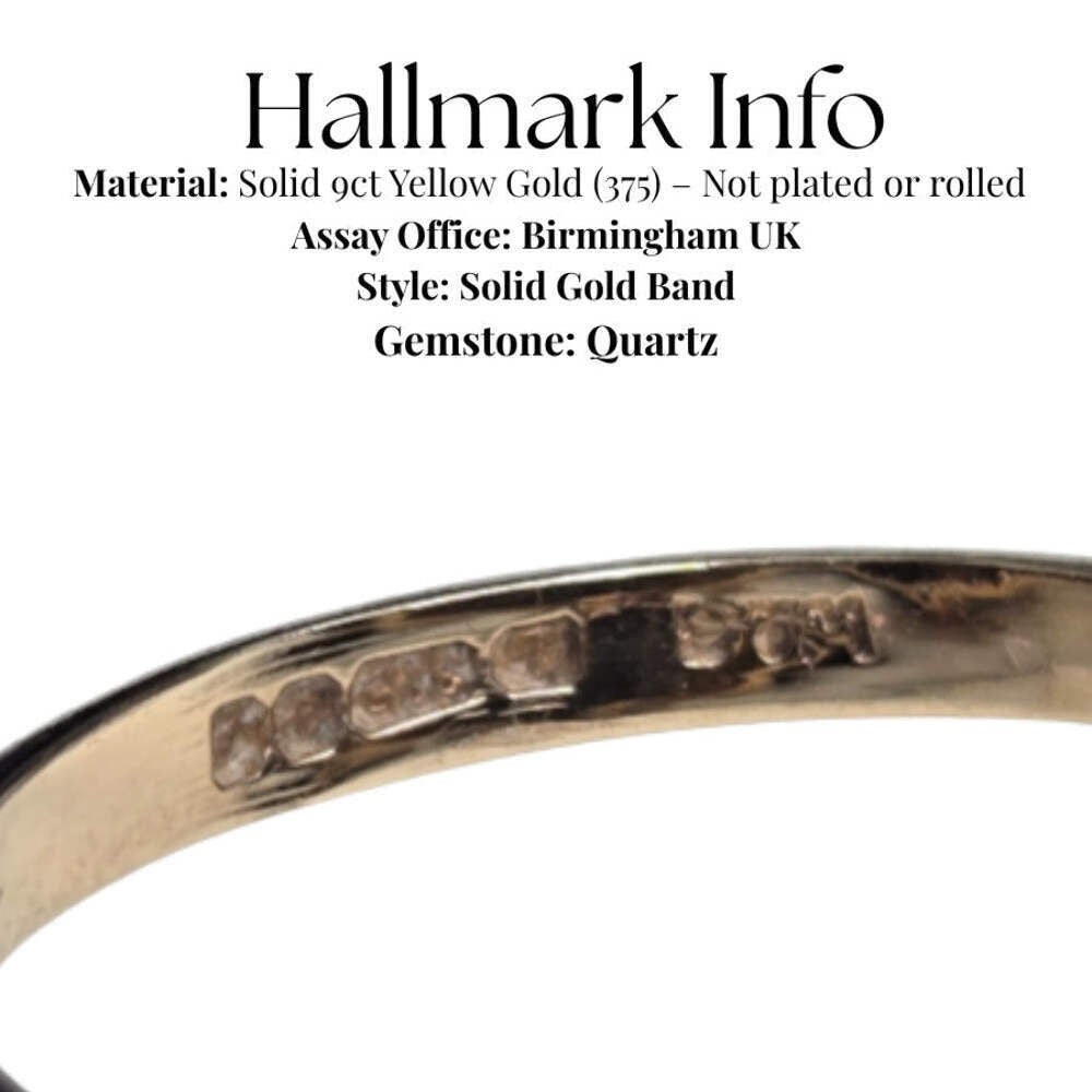 9ct Gold Ring Quartz Oval Cut Hallmark Size K 1/2