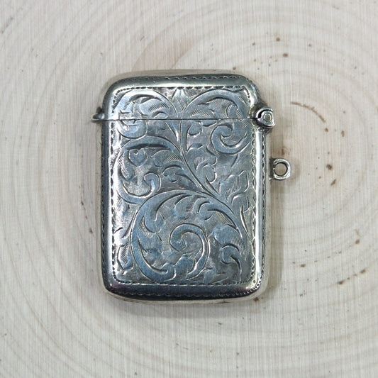 Antique 1877 Victorian Sterling Silver Vesta Case Match Safe Birmingham JR 20g