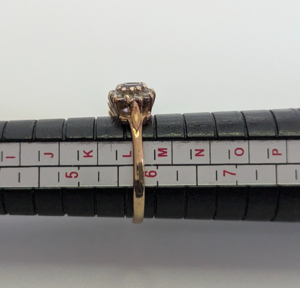 Vintage 9ct Gold Ring Amethyst Diamond Hallmark Size L 2.5g